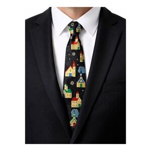 Vintage‎ Novelty Church Necktie - Folk Art Celestial Religious print